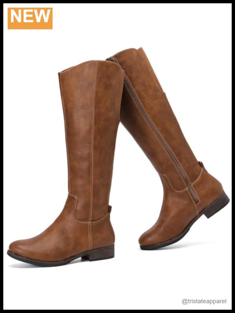 Women's Knee High Riding Boots Faux Leather Round Toe Zip